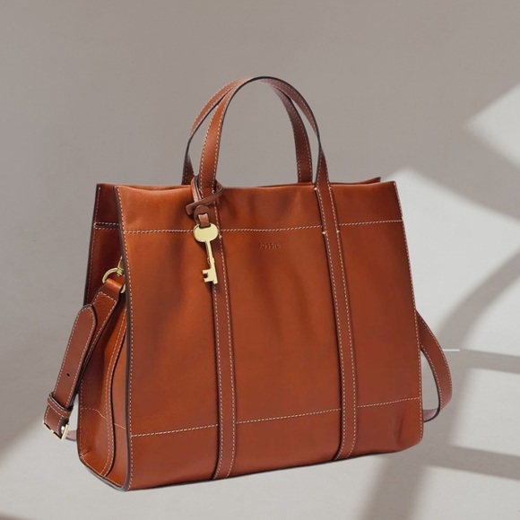 Fossil Carmen Brown Leather Tote Bag - Picture 12 of 12